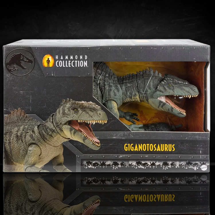 Mattel Hammond Collection Giganotosaurus Jurassic World Dominion action figure with posable wired tail and glass eyes