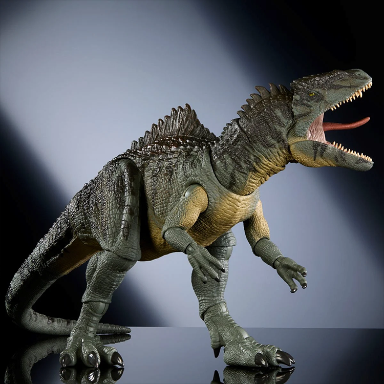 Mattel Jurassic World Hammond Collection Giganotosaurus action figure with articulated limbs and detailed texture.