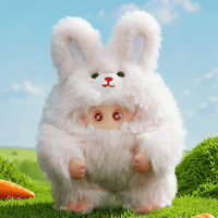 OHKU Giggle Monster Furry Forest plush figure in white bunny costume with large ears and detailed eyes outdoors