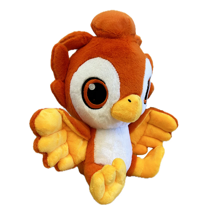 Soft plush phoenix with large eyes and yellow wings, cozy microwavable comfort companion from 1i4