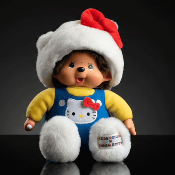 8" Large Monchhichi Doll - White Cat Hello Kitty - Authentic Monkey Plush, NWT