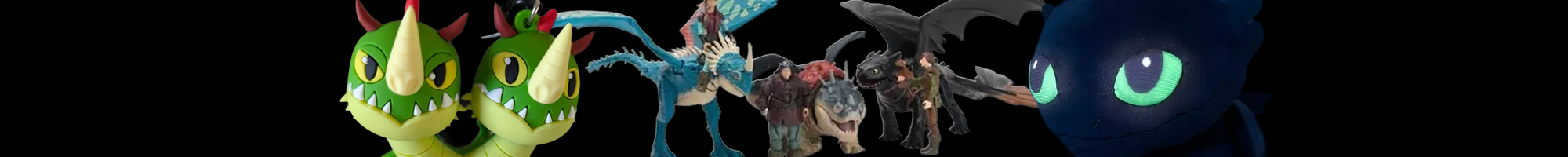 Six animated dragon characters with varying colors and features lined up against a black background
