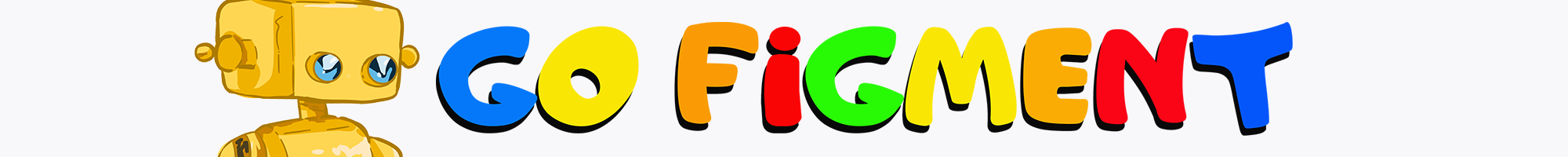 Colorful logo text with a playful yellow robot head on the left, spelling out Go Figment in multicolored letters