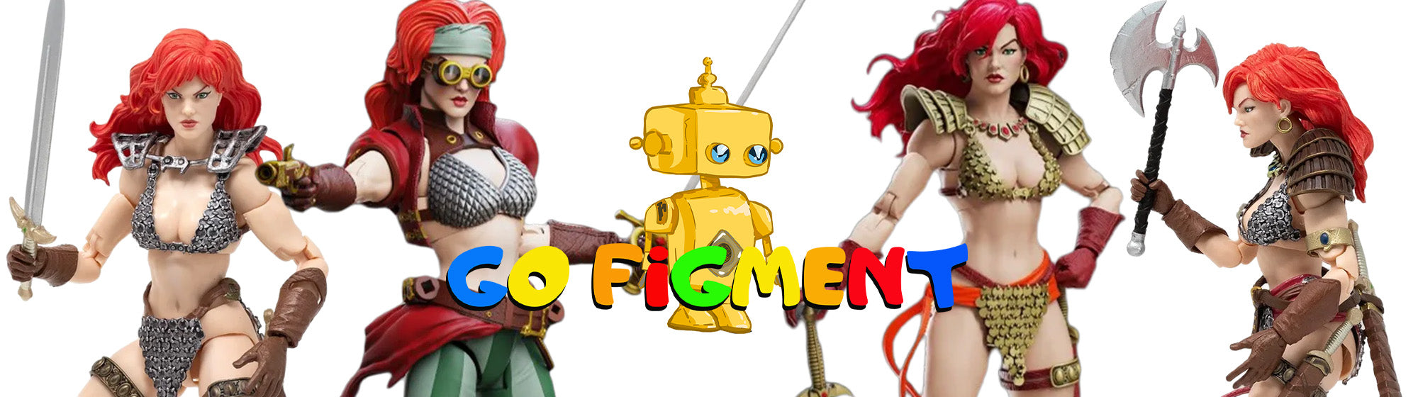 Go Figment logo with colorful fantasy warrior characters and a small yellow robot