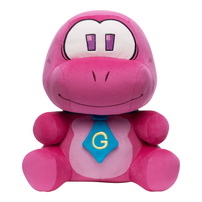 Gobbles Plush Gameoverse Official Collectible Figure by Glitch Productions new loose pink character with blue tie and yellow G emblem