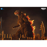 Godzilla 2000 Godzilla Millennium Heat Ray Exquisite Basic Series Action Figure 6 inch posed in a cityscape by Exquisite