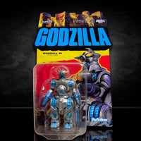 Super7 M.O.G.U.E.R.A. 1994 Godzilla ReAction action figure in original blister packaging with colorful cardback.