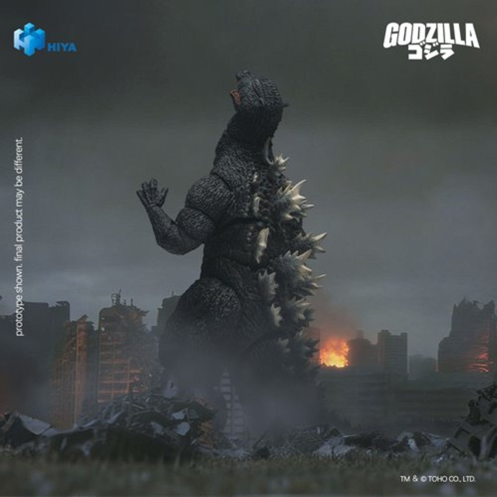 Godzilla Final Wars 2004 Godzilla Exquisite Basic Series None Scale 7-Inch Action Figure by Exquisite shown in fiery city scene