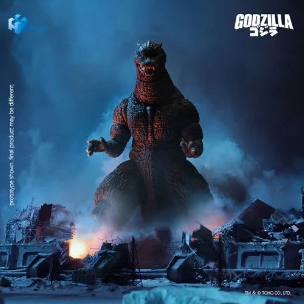 Godzilla Final Wars 2004 Godzilla Exquisite Basic Series None Scale 7-Inch Action Figure by Exquisite in a smoky battle scene