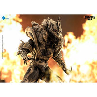 Monster X Godzilla Final Wars 2004 Exquisite Basic Series Scale 8-Inch Action Figure NIB with intricate sculpted armor and fiery backdrop