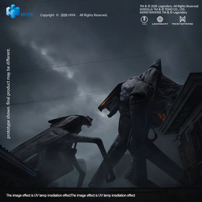 Godzilla 2014 Male & Female MUTO 6" Hiya Toys Action Figure Set showing two dark MUTO creatures in a cityscape