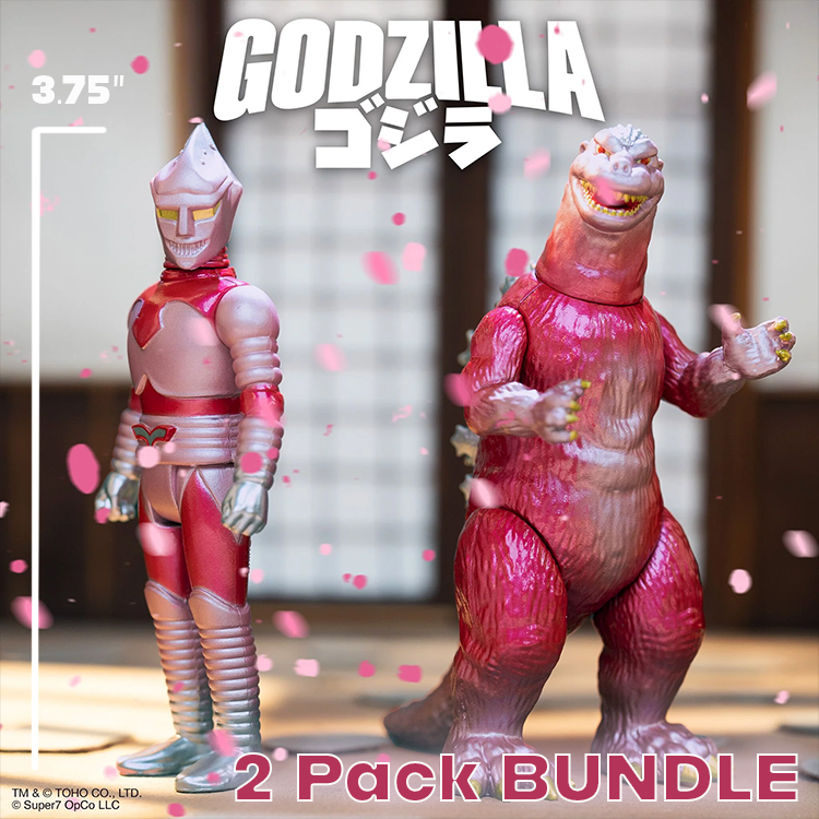 Super7 Godzilla 1954 and Jet Jaguar 3.75-inch action figures in cherry blossom festival edition bundle