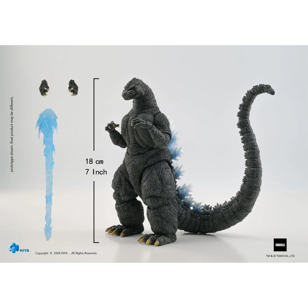Heat Ray Godzilla 1991 Hokkaido Version Hiya Toys Exquisite Basic 7-Inch Action Figure NIB with blue heat ray effect and articulated tail