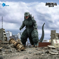 Godzilla 7" Hiya Toys Action Figure Exquisite Basic Godzilla vs Megaguirus 2000 standing on rubble in a cityscape