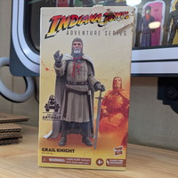 Hasbro Indiana Jones Adventure Series Grail Knight figure with sword and cape in collectible packaging