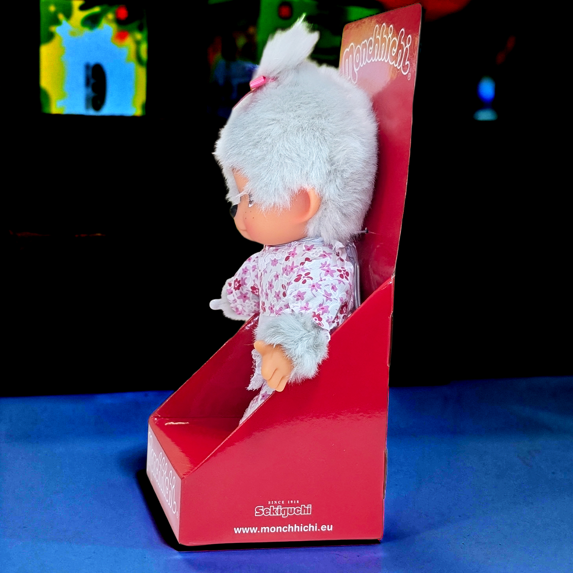8" Large Monchhichi Doll - Girl Grand Ma - Authentic Monkey Plush, NWT