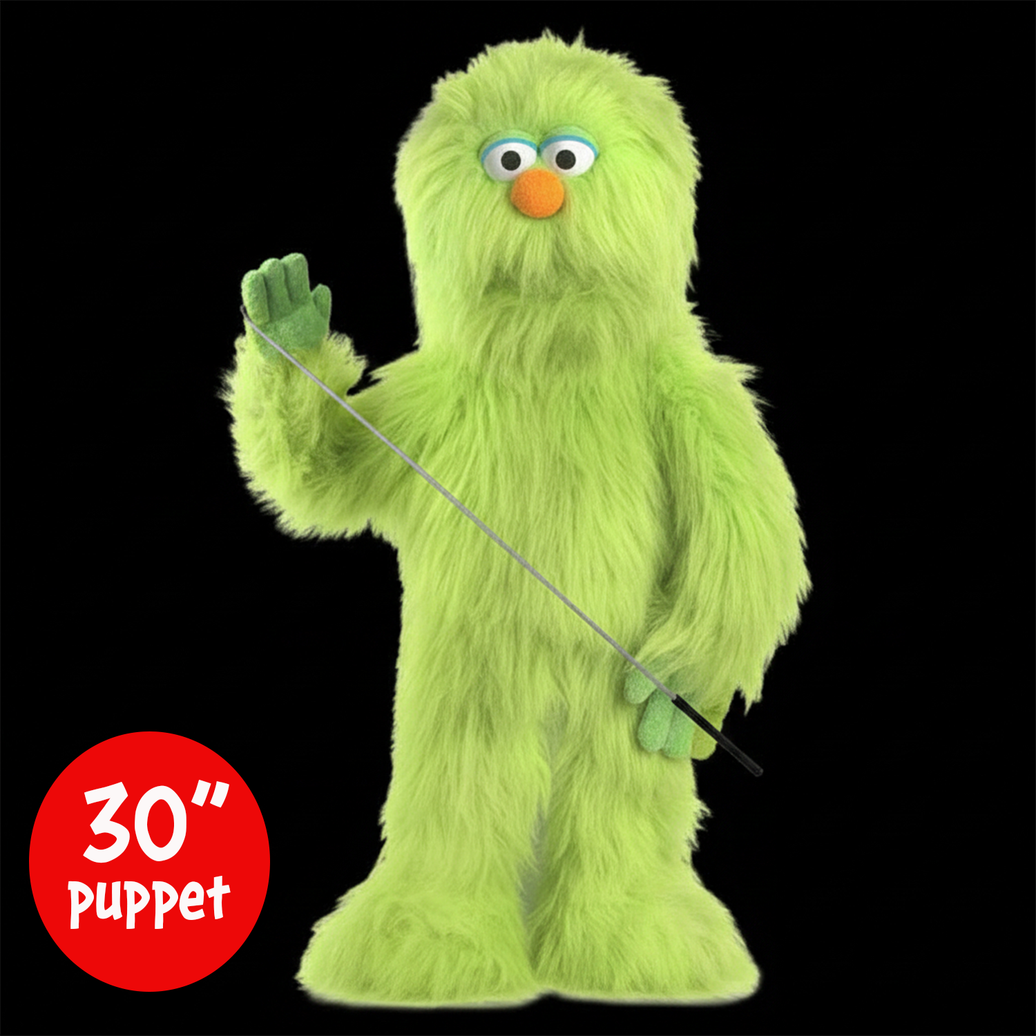 Silly Puppets Zonk Green Monster Puppet - 30" Furry Puppet with Movable Mouth, Arm Rod and Stand