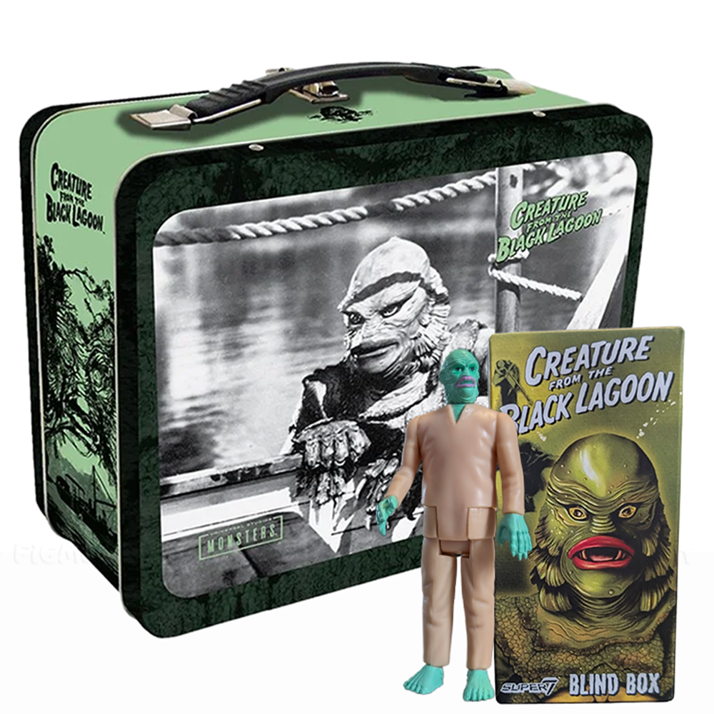 Creature Walks Among Us From The Black Lagoon Action Figure with Full Size Metal Themed Lunchbox by Boss Fight Studio Llc