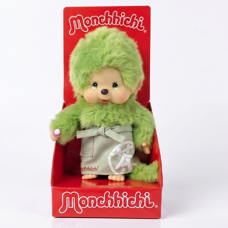 8" Monchhichi Green Tea Boy - in Green Apron with Green Eyes