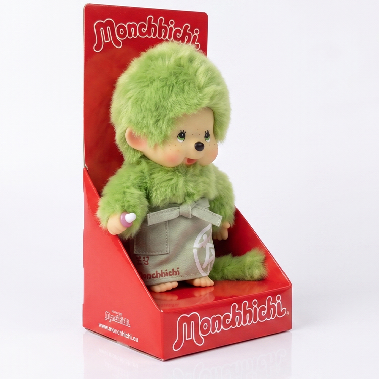 8" Monchhichi Green Tea Boy - in Green Apron with Green Eyes