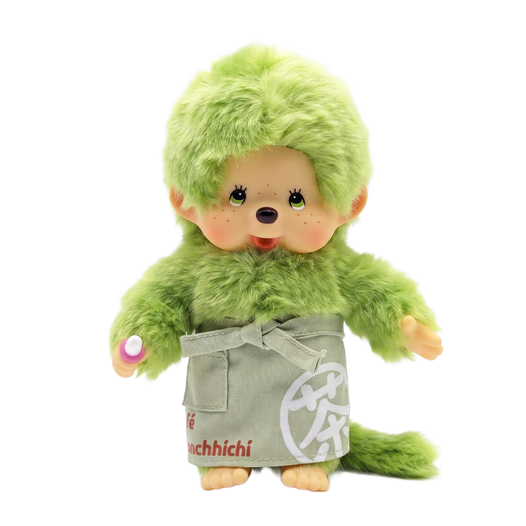 8" Monchhichi Green Tea Boy - in Green Apron with Green Eyes