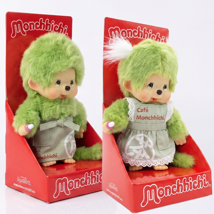 Monchhichi Green Tea Boy and Girl Plush Toy Set in Green Aprons 8 Inch Sold as Set