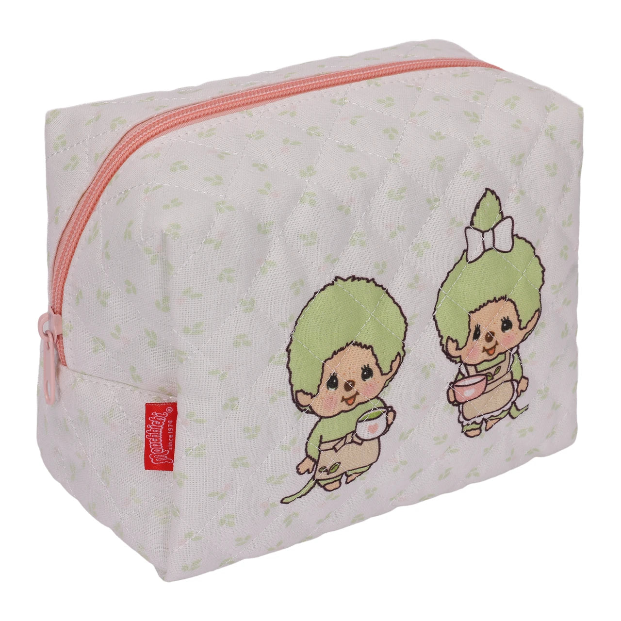 Monchhichi Makeup Pouch Green Tea Monchhichi Boy and Girl With Zipper featuring two characters