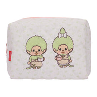 Monchhichi Makeup Pouch Green Tea Monchhichi Boy and Girl With Zipper featuring two tea cup characters