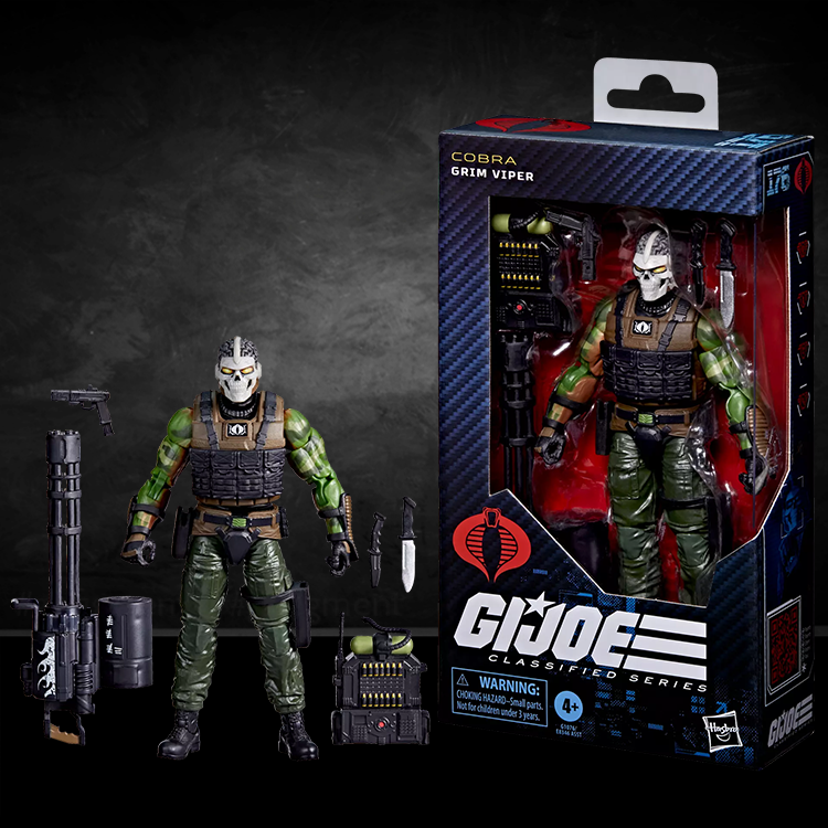 G.I. Joe Classified Series Grim Viper 6-inch action figure with tactical gear and weapons by Hasbro in packaging and display pose.
