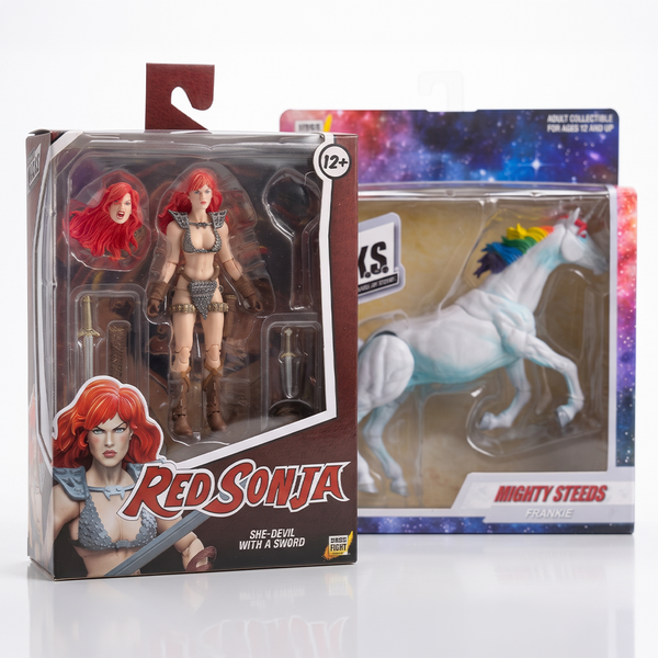 Red Sonja & Frankie the Unicorn Hero H.A.C.K.S. 1:18 Scale Action Figure Set - Boss Fight Studio boxed figures