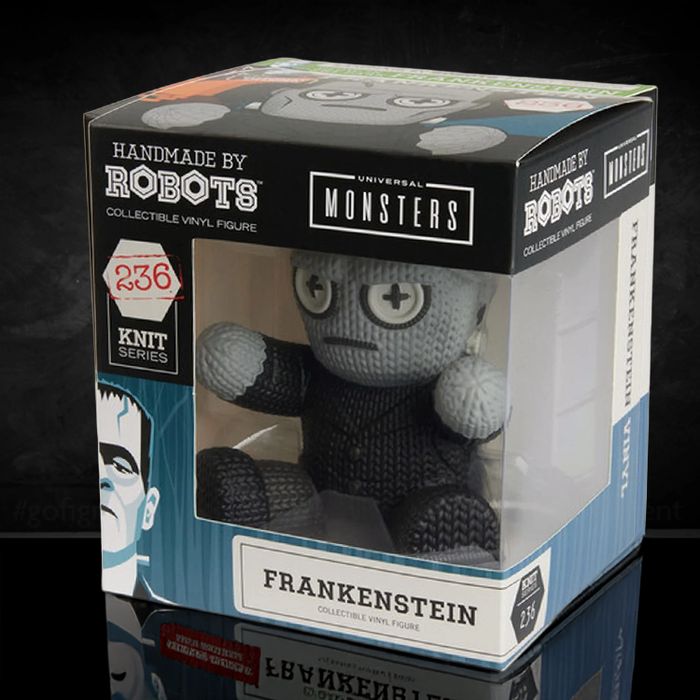 Universal Monsters Frankenstein #236 Handmade by Robots Vinyl Figure in window box packaging with knit-style design.