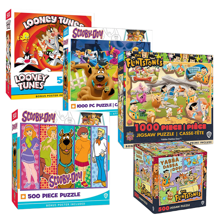 Scooby Doo and Hanna Barbara Puzzle Bundle Sold as Set by Go Figment with cartoon jigsaw puzzles