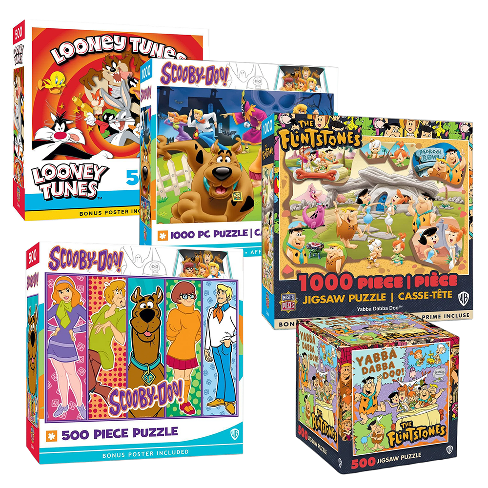 Scooby Doo and Hanna Barbara Puzzle Bundle Sold as Set by Go Figment with cartoon jigsaw puzzles