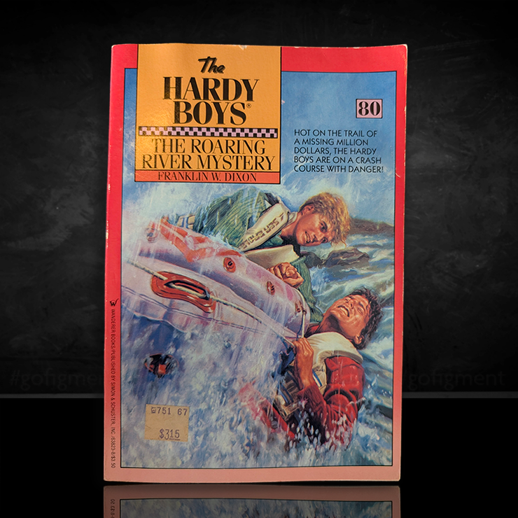 80 The Roaring River Mystery - The Hardy Boys Paperback Book - Vintage 1984 (Sq-Peach)