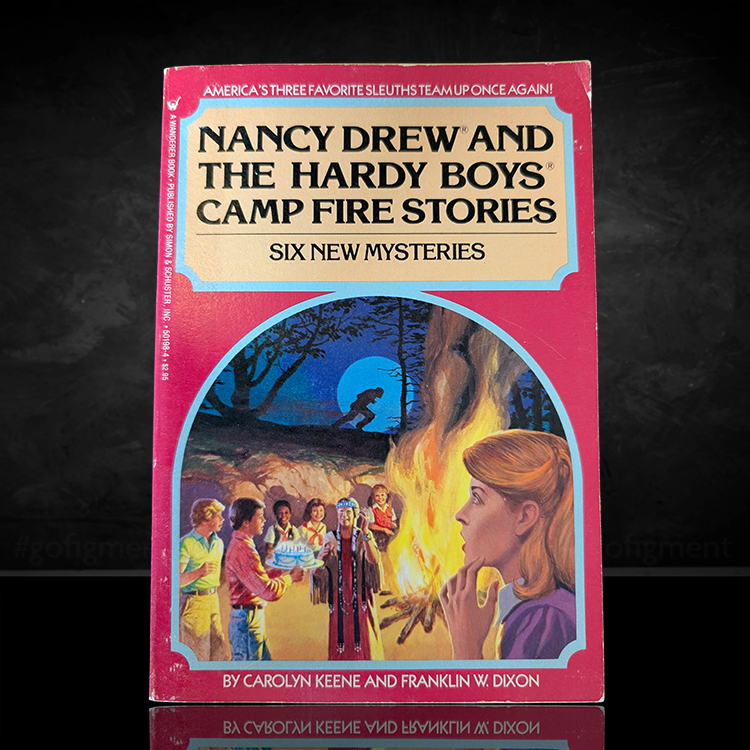 Nancy Drew and the Hardy Boys Camp Fire Stories paperback book with campfire scene illustration by Simon & Schuster