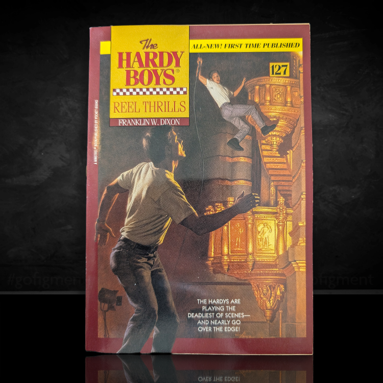Vintage 1994 Hardy Boys paperback book 127 Reel Thrills by Simon & Schuster featuring dramatic cover art