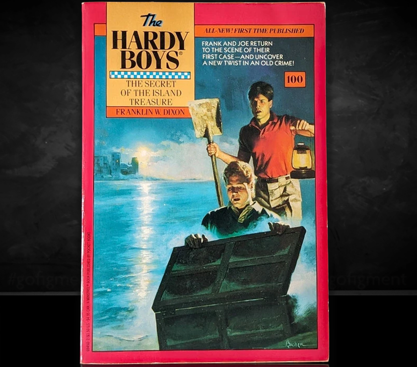 Image of a Hardy Boys Paperback book featuring 100 The Secret of the Island Treasure - The Hardy Boys Paperback Book - Vintage 1990
