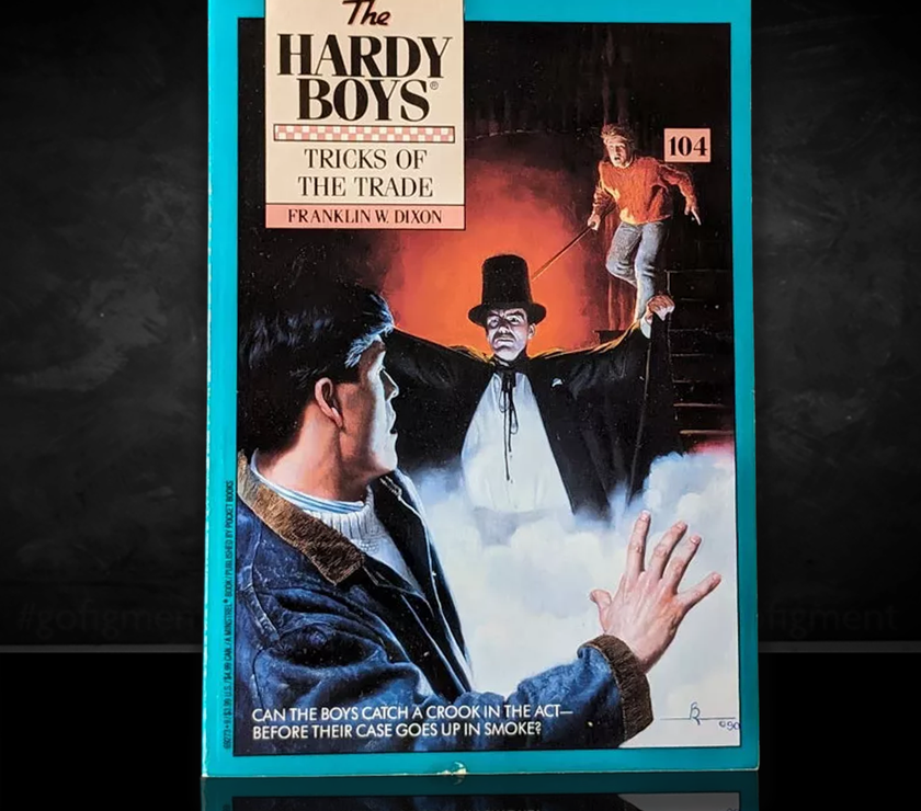 Image of a Hardy Boys Paperback book featuring 104 Tricks of the Trade - The Hardy Boys Paperback Book - Vintage 1990
