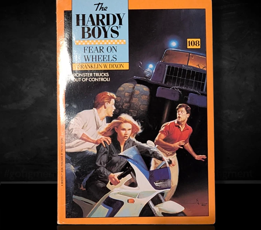 Image of a Hardy Boys Paperback book featuring 108 Fear on Wheels - The Hardy Boys Paperback Book - Vintage 1991