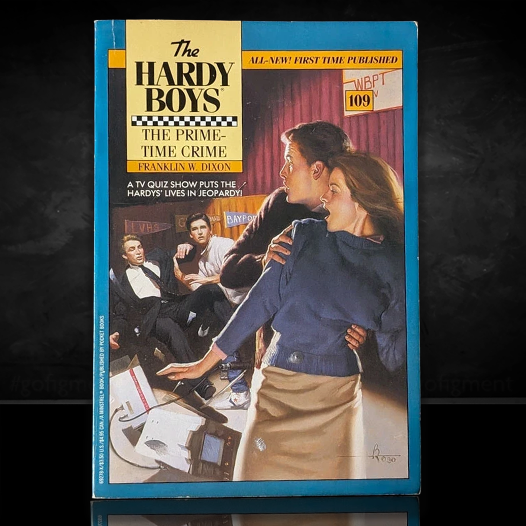 Image of a Hardy Boys Paperback book featuring 109 The Prime-Time Crime - The Hardy Boys Paperback Book - Vintage 1991