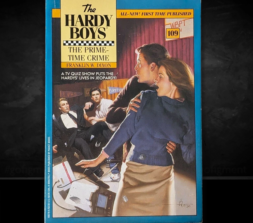 Image of a Hardy Boys Paperback book featuring 109 The Prime-Time Crime - The Hardy Boys Paperback Book - Vintage 1991