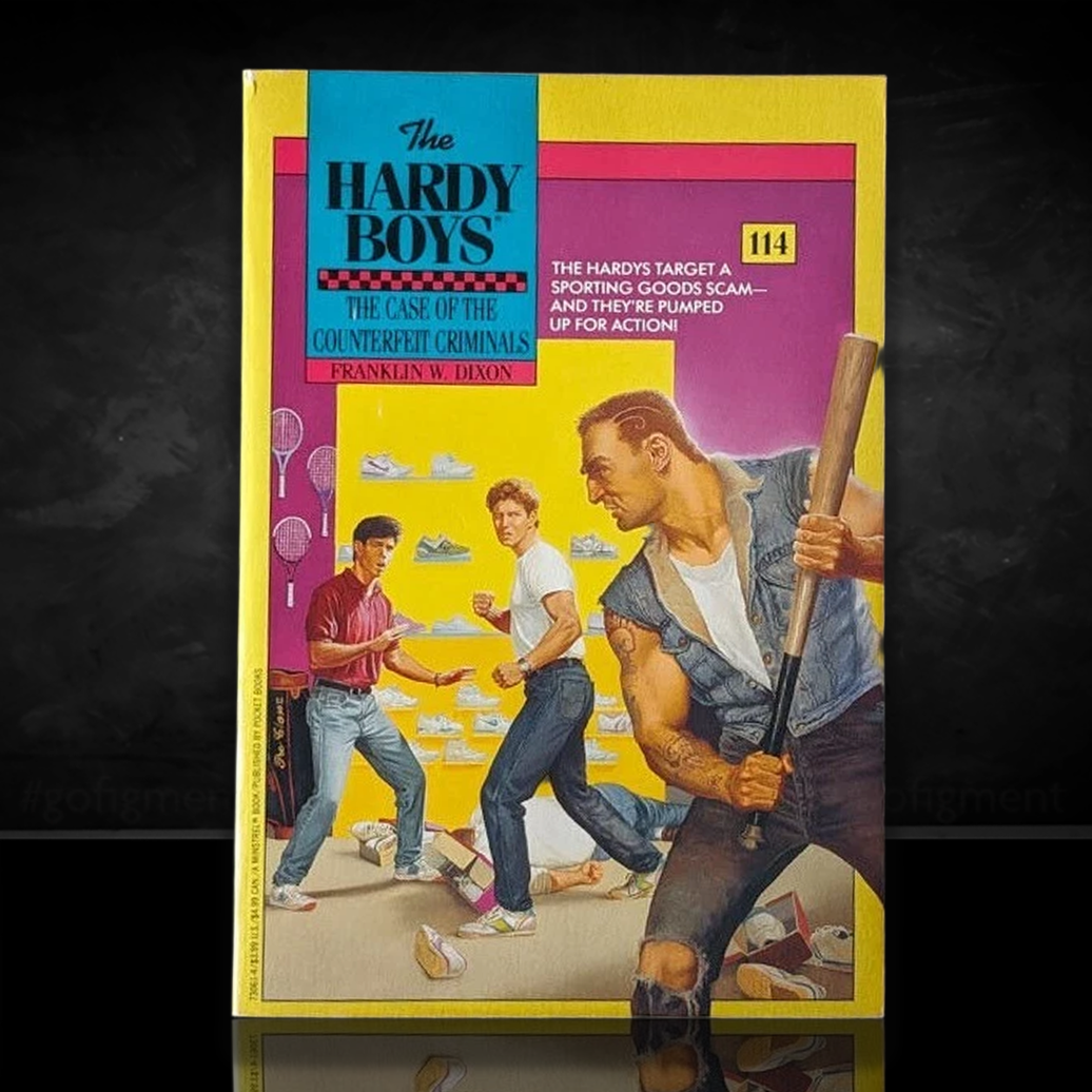 Image of a Hardy Boys Paperback book featuring 114 The Case of the Counterfeit Criminals - The Hardy Boys Paperback Book - Vintage 1992