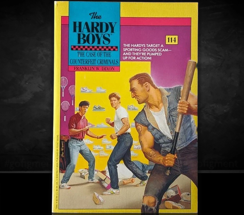 Image of a Hardy Boys Paperback book featuring 114 The Case of the Counterfeit Criminals - The Hardy Boys Paperback Book - Vintage 1992