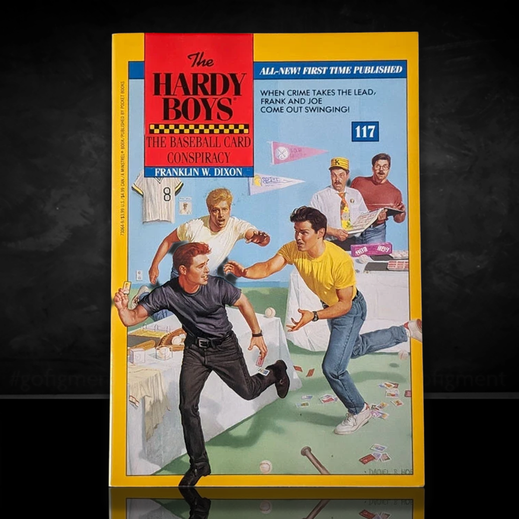 Image of a Hardy Boys Paperback book featuring 117 The Baseball Card Conspiracy - The Hardy Boys Paperback Book - Vintage 1992