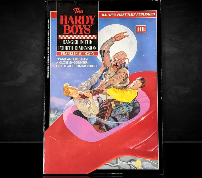 Image of a Hardy Boys Paperback book featuring 118 Danger in the Fourth Dimension - The Hardy Boys Paperback Book - Vintage 1993