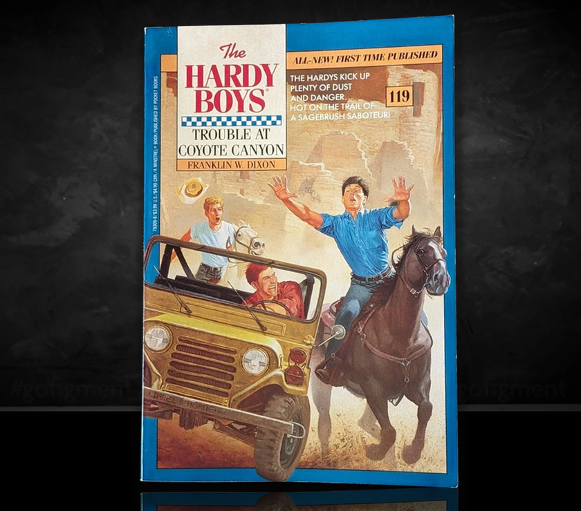 Image of a Hardy Boys Paperback book featuring 119 Trouble at Coyote Canyon - The Hardy Boys Paperback Book - Vintage 1993