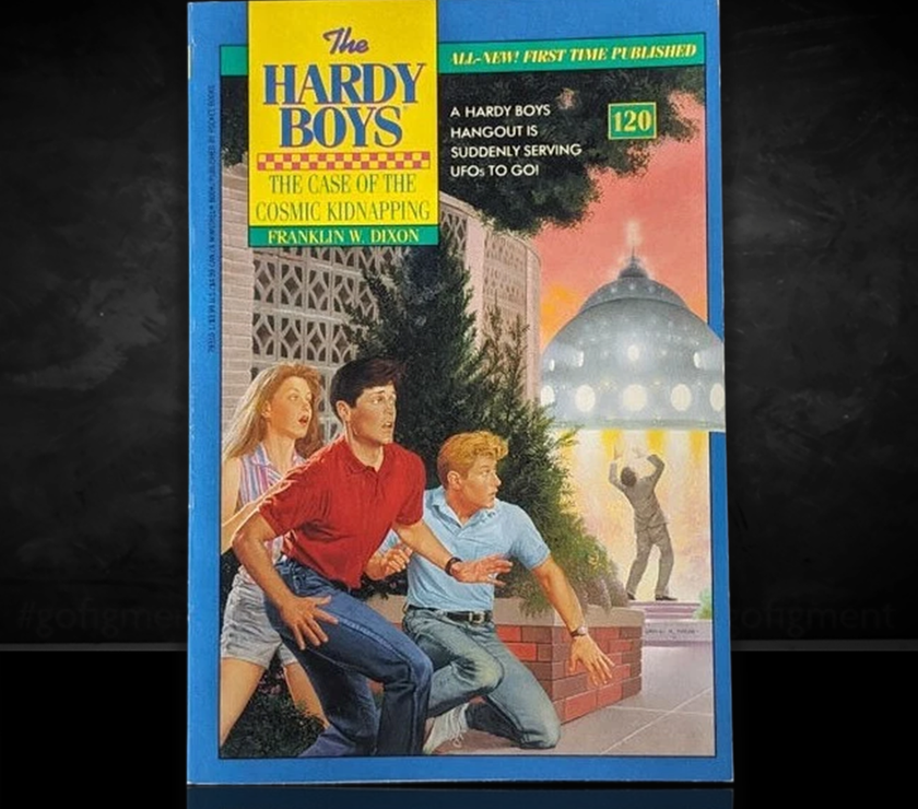 Image of a Hardy Boys Paperback book featuring 120 The Case of the Cosmic Kidnapping - The Hardy Boys Paperback Book - Vintage 1993