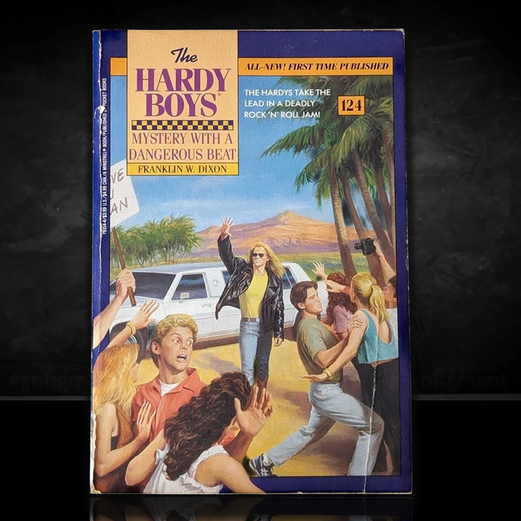 Image of a Hardy Boys Paperback book featuring 124 Mystery with a Dangerous Beat - The Hardy Boys Paperback Book - Vintage 1994