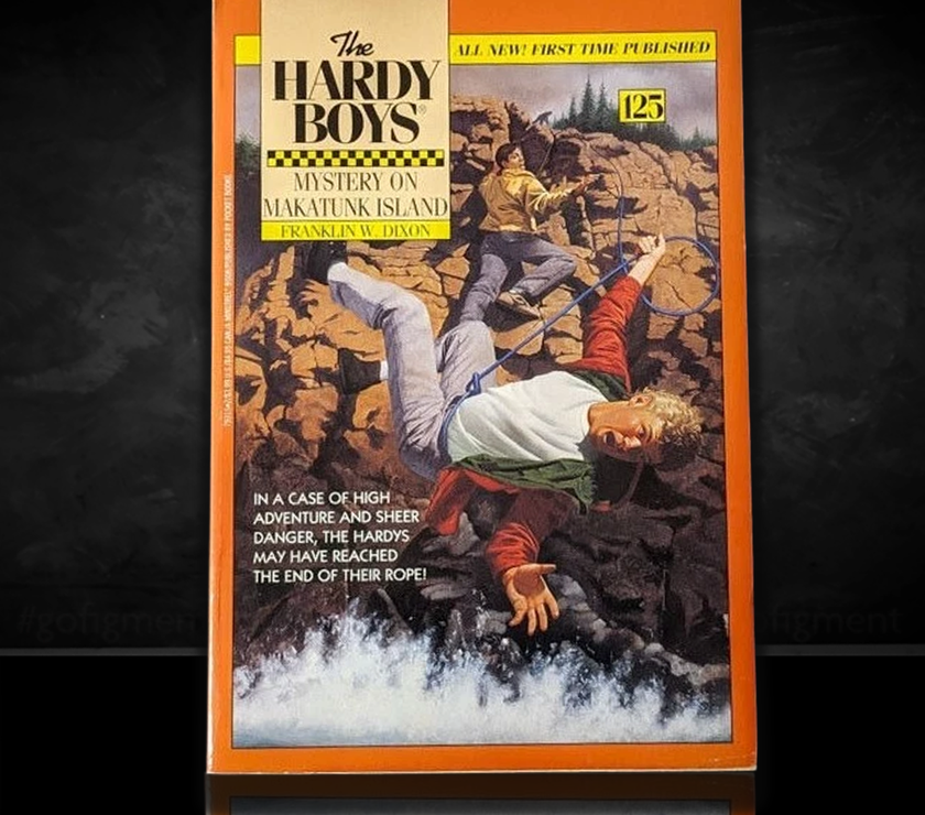 Image of a Hardy Boys Paperback book featuring 125 Mystery on Makatunk Island - The Hardy Boys Paperback Book - Vintage 1994