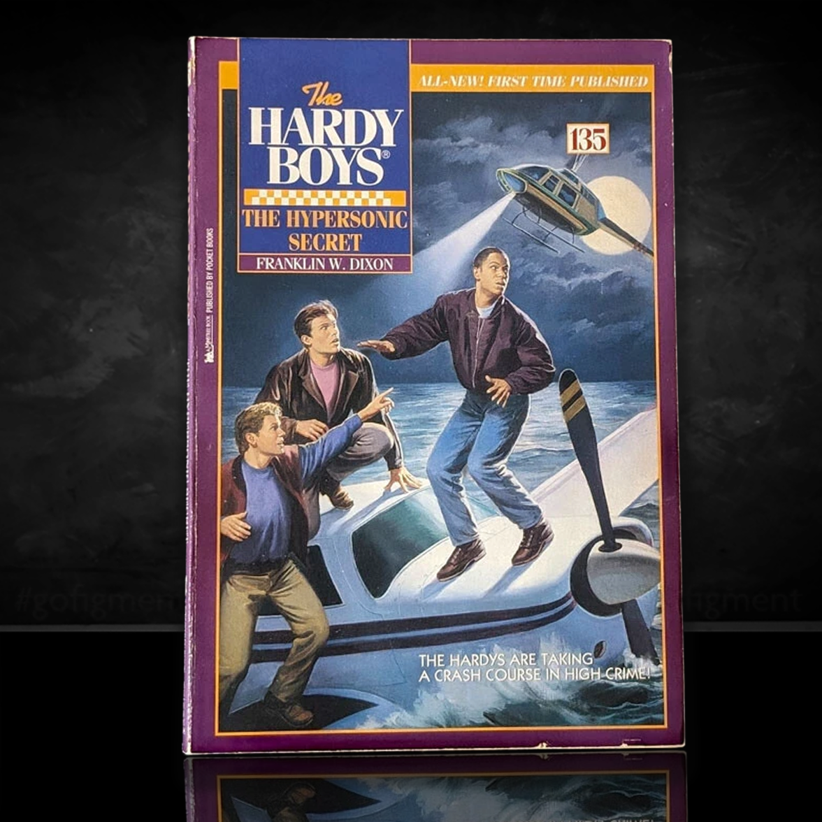 Image of a Hardy Boys Paperback book featuring 135 The Hypersonic Secret - The Hardy Boys Paperback Book - Vintage 1995